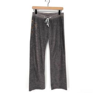 Vintage 90s Juicy Couture "Born In The Glamorous USA" Gray Velour Track Pants M